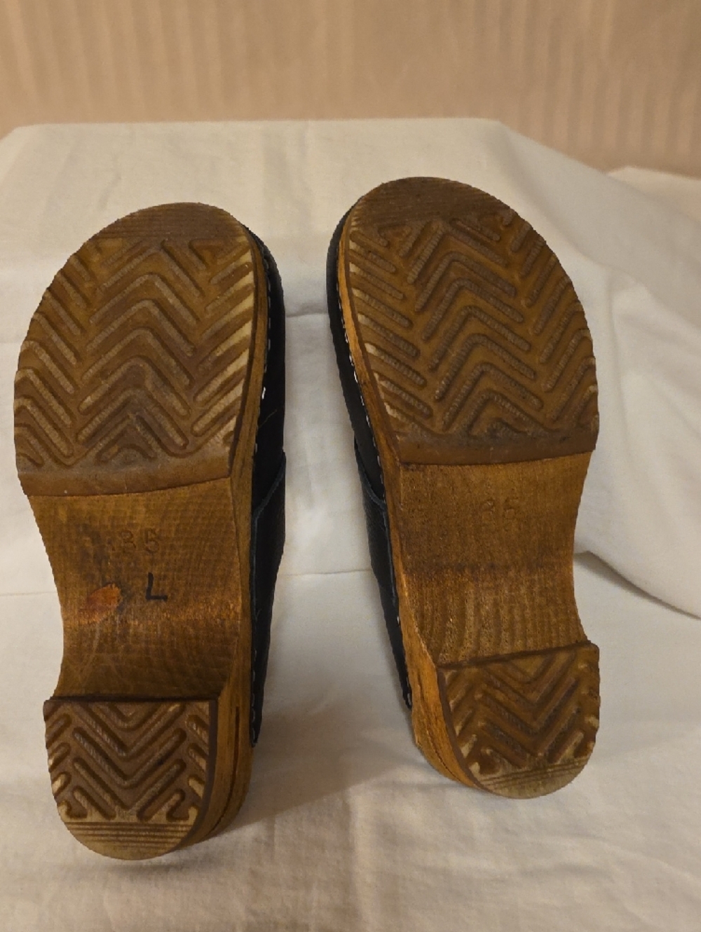 Sanita Black Leather Clog Mules with Wood-Tone Sole - Picture 4 of 8